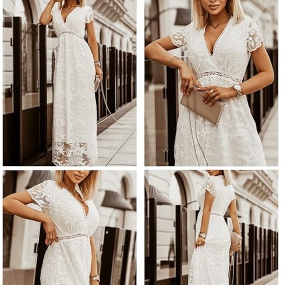 White V-neck Lace Boho Maxi Dress - Picture 3 of 7